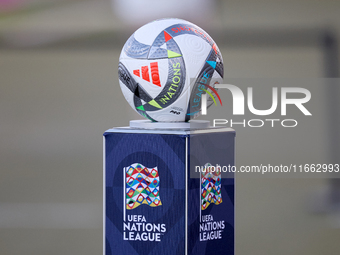 The Adidas UEFA Nations League 2024-2025 official match ball Pro is shown prior to the UEFA Nations League, League D, Group D2 soccer match...