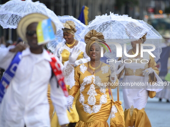 A general view of the 60th edition of the Hispanic Heritage Parade takes place on Fifth Avenue in Manhattan, New York, United States, on Oct...