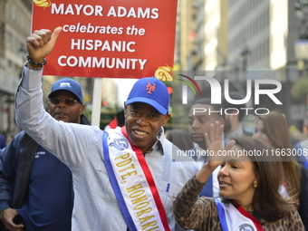 New York City Mayor Eric Adams participates in the 60th annual Hispanic Heritage Parade on Fifth Avenue in Manhattan, New York City, United...