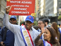 New York City Mayor Eric Adams participates in the 60th annual Hispanic Heritage Parade on Fifth Avenue in Manhattan, New York City, United...