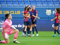 FC Barcelona players celebrate a goal during the match between FC Barcelona Women and RCD Espanyol Women, corresponding to week 6 of Liga F,...