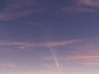 The comet Tsuchinshan-ATLAS (C/2023 A3) is seen over Torre Squillace, near Lecce, Italy, on October 13, 2024. The comet's coma, or head, mea...