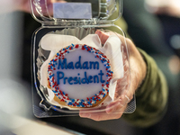 A cookie that says ''Madam President'' for Kamala Harris in Philadelphia, Pennsylvania, United States, on October 13, 2024. (