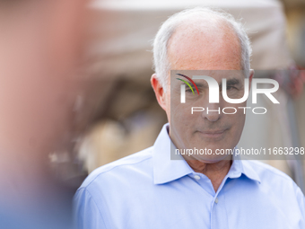 Sen. Bob Casey (D-PA) stands outside a campaign rally in Philadelphia, Pennsylvania, United States, on October 13, 2024. (