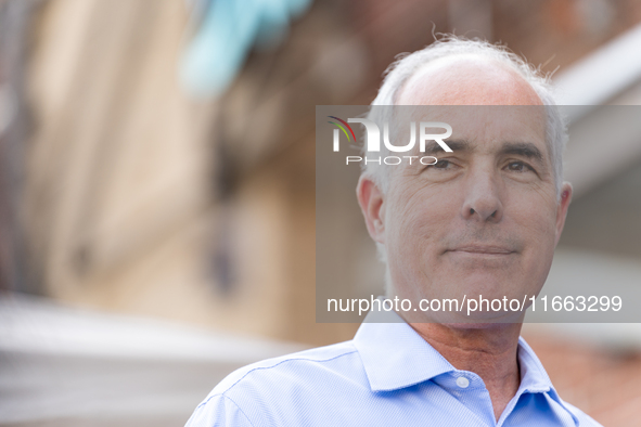 Sen. Bob Casey (D-PA) stands outside a campaign rally in Philadelphia, Pennsylvania, United States, on October 13, 2024. 