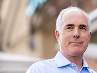 Sen. Bob Casey (D-PA) stands outside a campaign rally in Philadelphia, Pennsylvania, United States, on October 13, 2024. (