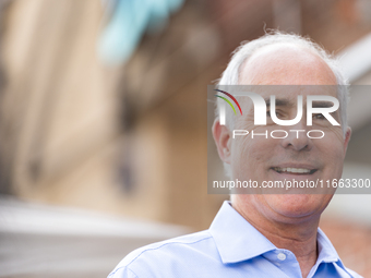 Sen. Bob Casey (D-PA) stands outside a campaign rally in Philadelphia, Pennsylvania, United States, on October 13, 2024. (