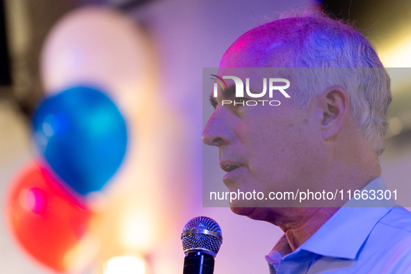 Sen. Bob Casey (D-PA) speaks at a campaign rally in Philadelphia, Pennsylvania, United States, on October 13, 2024. 