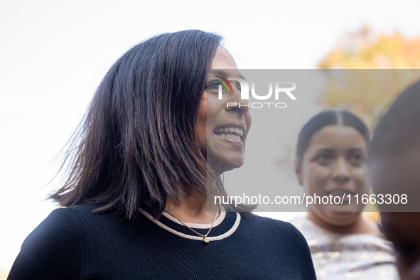 Maya Harris, sister of the current Vice President and Democratic candidate for President of the United States, Kamala Harris, arrives at a c...