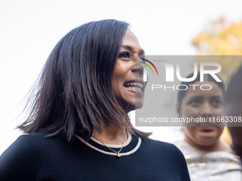 Maya Harris, sister of the current Vice President and Democratic candidate for President of the United States, Kamala Harris, arrives at a c...