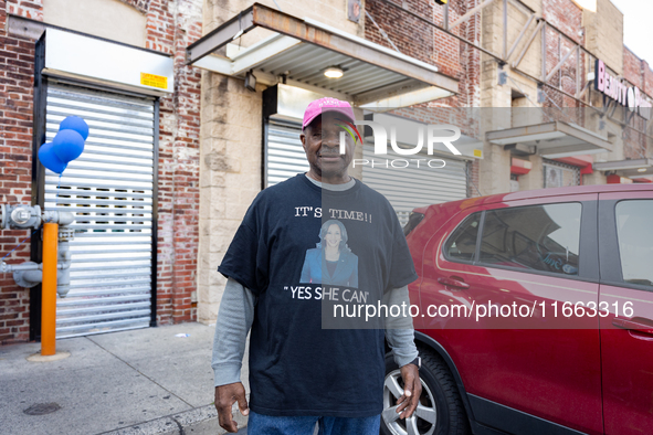 Harris-Walz campaign volunteer Martin Jones poses for a photo outside a campaign event in Philadelphia, Pennsylvania, United States, on Octo...