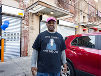 Harris-Walz campaign volunteer Martin Jones poses for a photo outside a campaign event in Philadelphia, Pennsylvania, United States, on Octo...