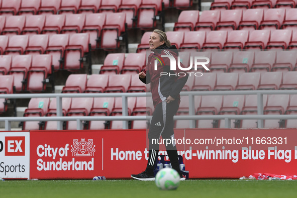 Newcastle United Women's manager Beck Langley is present during the FA Women's Championship match between Sunderland and Newcastle United at...