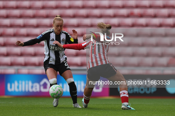 Beth Lumsden of Newcastle battles with Jessica Brown of Sunderland during the FA Women's Championship match between Sunderland and Newcastle...