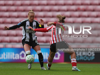 Beth Lumsden of Newcastle battles with Jessica Brown of Sunderland during the FA Women's Championship match between Sunderland and Newcastle...