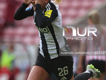 Beth Lumsden celebrates after scoring Newcastle's first goal during the FA Women's Championship match between Sunderland and Newcastle Unite...