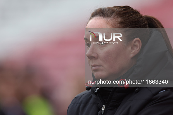 Sunderland manager Melanie Reay is present during the FA Women's Championship match between Sunderland and Newcastle United at the Stadium O...