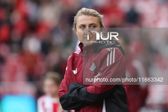 Newcastle United Women's manager Beck Langley is present during the FA Women's Championship match between Sunderland and Newcastle United at...