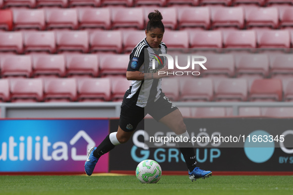 Demi Stokes plays during the FA Women's Championship match between Sunderland and Newcastle United at the Stadium Of Light in Sunderland, En...