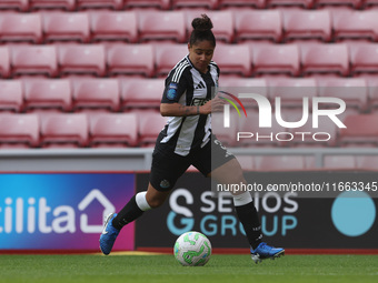 Demi Stokes plays during the FA Women's Championship match between Sunderland and Newcastle United at the Stadium Of Light in Sunderland, En...