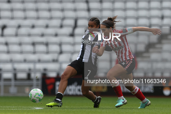 Newcastle's Shania Hayles battles for possession with Sunderland's Natasha Fenton during the FA Women's Championship match between Sunderlan...