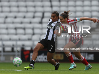 Newcastle's Shania Hayles battles for possession with Sunderland's Natasha Fenton during the FA Women's Championship match between Sunderlan...