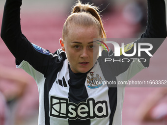 Beth Lumsden gestures to Newcastle's fans during the FA Women's Championship match between Sunderland and Newcastle United at the Stadium Of...