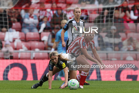 Newcastle's Olivia Watt battles with Sunderland's Emily Scarr during the FA Women's Championship match between Sunderland and Newcastle Unit...