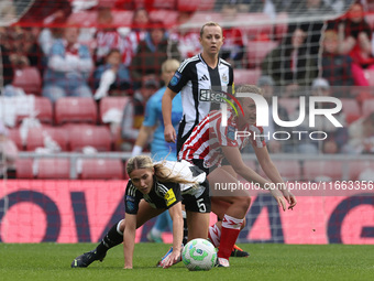 Newcastle's Olivia Watt battles with Sunderland's Emily Scarr during the FA Women's Championship match between Sunderland and Newcastle Unit...