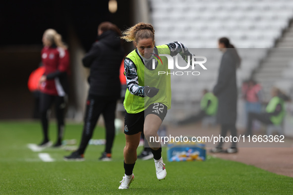 Lois Joel warms up during the FA Women's Championship match between Sunderland and Newcastle United at the Stadium Of Light in Sunderland, E...