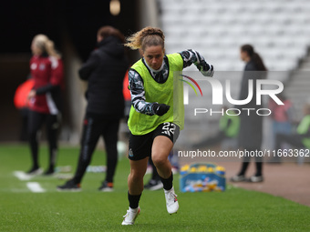 Lois Joel warms up during the FA Women's Championship match between Sunderland and Newcastle United at the Stadium Of Light in Sunderland, E...