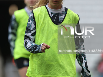 Amy Andrews warms up during the FA Women's Championship match between Sunderland and Newcastle United at the Stadium Of Light in Sunderland,...