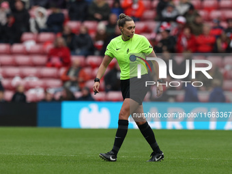 Match referee Phoebe Cross officiates during the FA Women's Championship match between Sunderland and Newcastle United at the Stadium Of Lig...