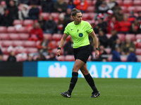 Match referee Phoebe Cross officiates during the FA Women's Championship match between Sunderland and Newcastle United at the Stadium Of Lig...