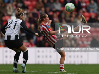 Emily Scarr of Sunderland competes with Jasmine McQuade of Newcastle during the FA Women's Championship match between Sunderland and Newcast...