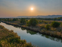 In Weinan, China, on October 13, 2024, the photo shows the Qiachuan wetland in the Yellow River in Weinan city, Shaanxi province, China. (