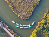 In Weinan, China, on October 13, 2024, the photo shows the Qiachuan wetland in the Yellow River in Weinan city, Shaanxi province, China. (