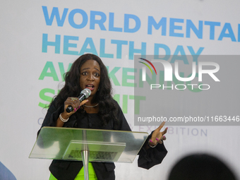 Eniola Bello, founder of Mindsplace and convener of the World Mental Health Day Awakening Summit, speaks during the summit to discuss ''Ment...