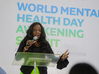 Eniola Bello, founder of Mindsplace and convener of the World Mental Health Day Awakening Summit, speaks during the summit to discuss ''Ment...