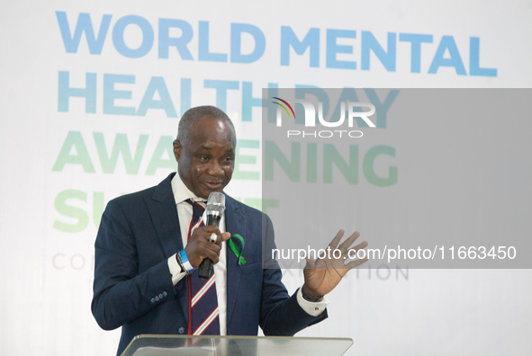 Femi Olubanwo, a lawyer and Chairman of the summit, speaks during the World Mental Health Day Awakening Summit, organized to discuss ''Menta...