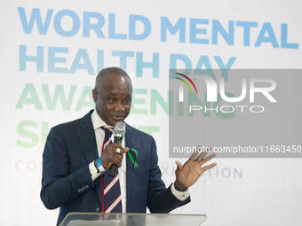 Femi Olubanwo, a lawyer and Chairman of the summit, speaks during the World Mental Health Day Awakening Summit, organized to discuss ''Menta...