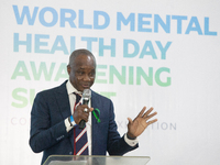 Femi Olubanwo, a lawyer and Chairman of the summit, speaks during the World Mental Health Day Awakening Summit, organized to discuss ''Menta...