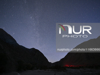 In Hejing, China, on October 13, 2024, Kerguti Scenic Area is under the starry sky. (