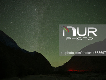 In Hejing, China, on October 13, 2024, Kerguti Scenic Area is under the starry sky. (