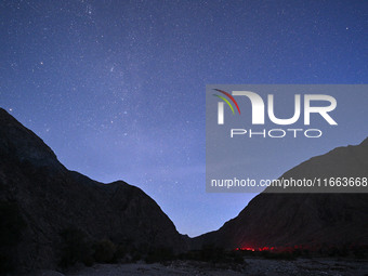 In Hejing, China, on October 13, 2024, Kerguti Scenic Area is under the starry sky. (