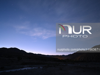 In Hejing, China, on October 13, 2024, Kerguti Scenic Area is under the starry sky. (