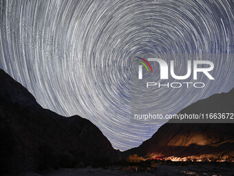 In Hejing, China, on October 13, 2024, Kerguti Scenic Area is under the starry sky. (