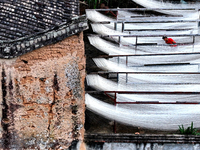 Villagers dry their noodles on wooden tanning racks in front and back of their farmhouses in Fuzhou, China, on October 13, 2024. (