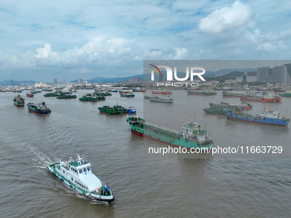 An anti-smuggling brigade carries out a maritime patrol and law enforcement operation in Zhoushan, China, on October 14, 2024. 