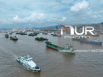 An anti-smuggling brigade carries out a maritime patrol and law enforcement operation in Zhoushan, China, on October 14, 2024. (